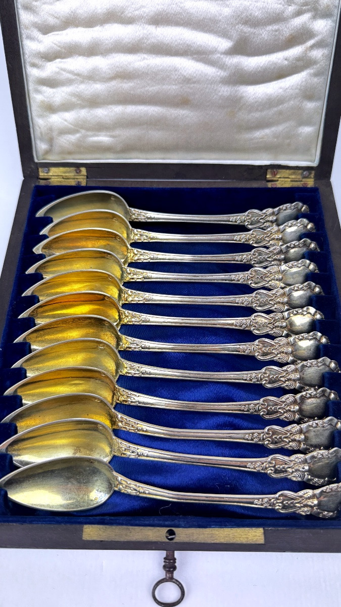 Set Of 12 Silver-gilt Tea Spoons, 19th Century -photo-2