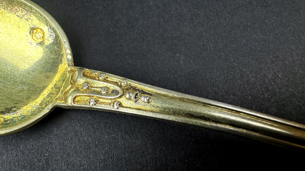 Set Of 12 Silver-gilt Tea Spoons, 19th Century -photo-3