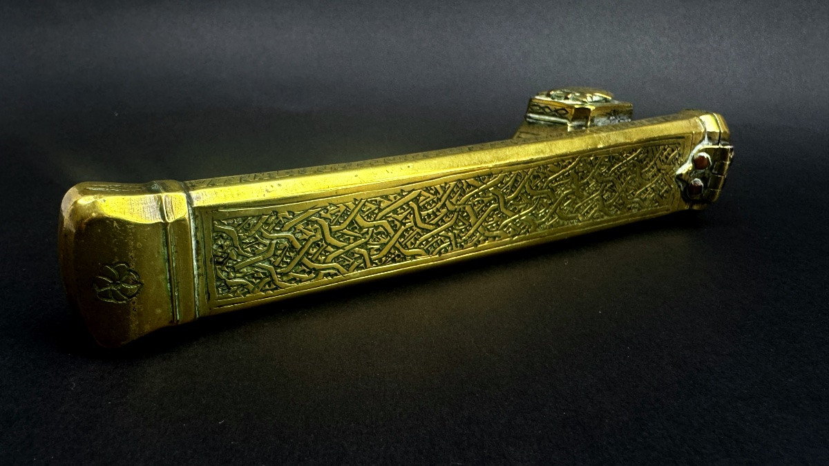 Divit qalamdan, encrier de voyage oriental XIXe en bronze gravé                        2368,003-photo-4