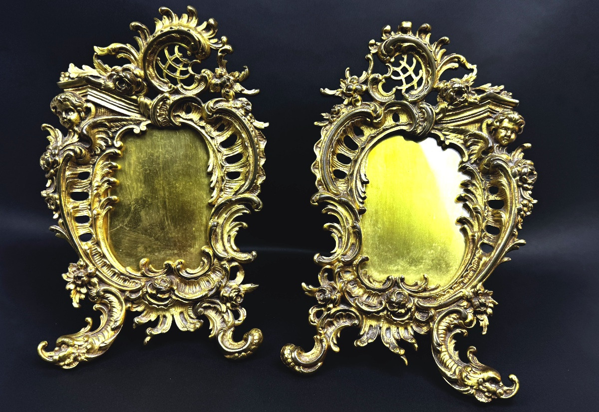Pair Of Louis XV Style Gilt Bronze Photo Frames-photo-2