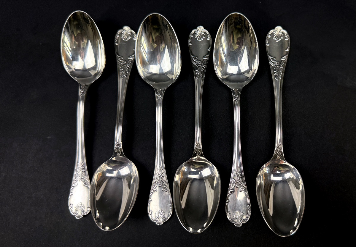Lot de 6 cuillères à moka Christofle modèle Marly – métal argenté – 10 cm