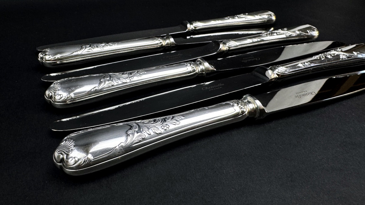 Set Of 6 Christofle Marly Cheese Knives-photo-2
