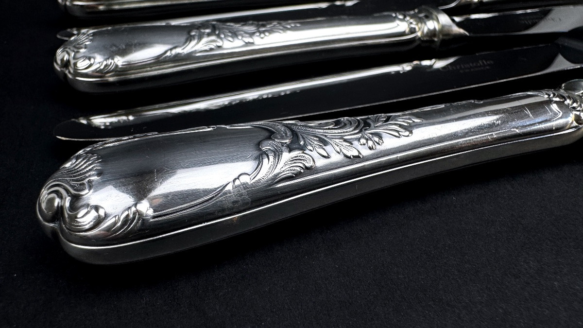 Set Of 6 Christofle Marly Cheese Knives-photo-3