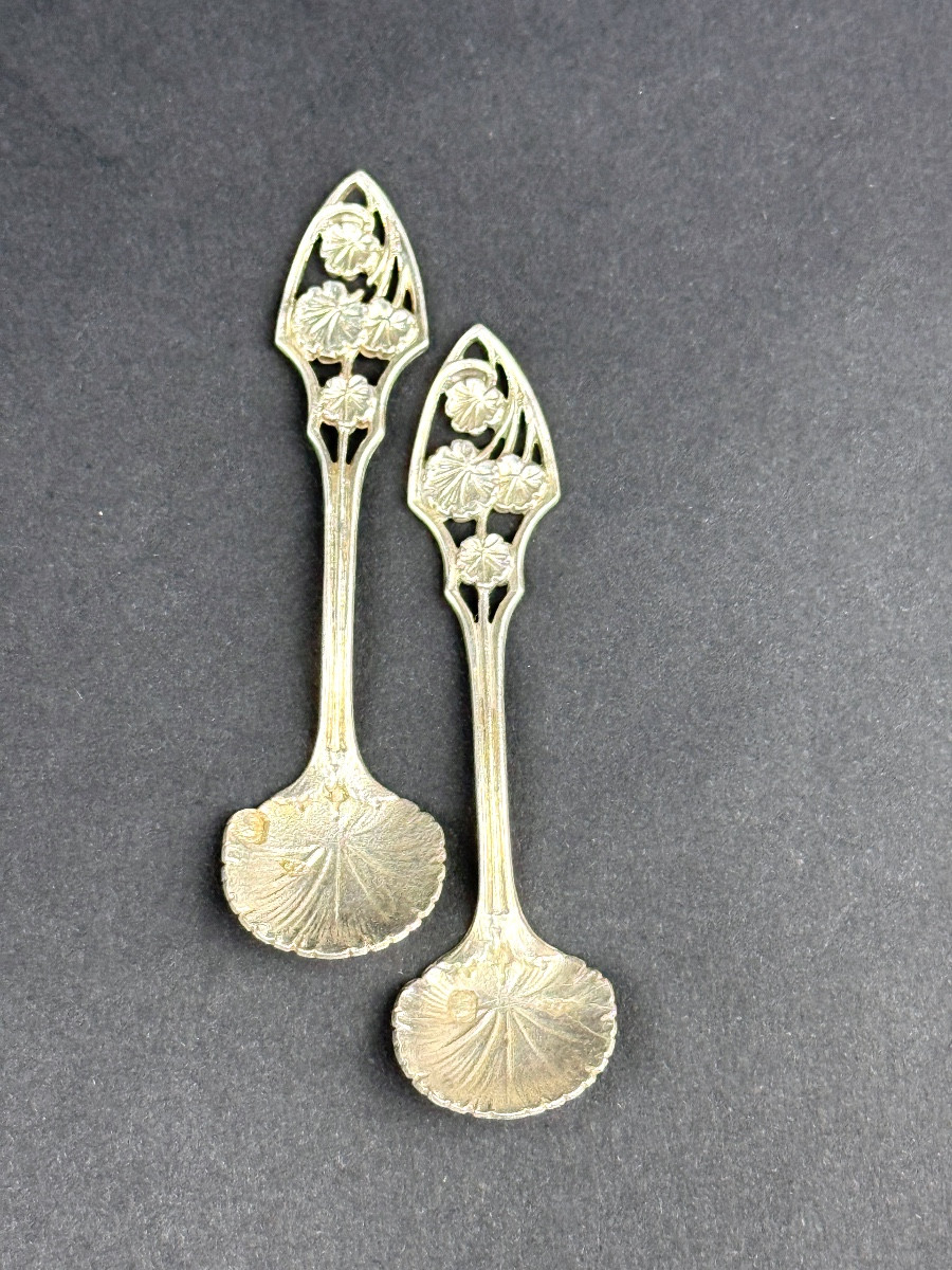 Pair Of Art Nouveau Silver Salt Scoops
