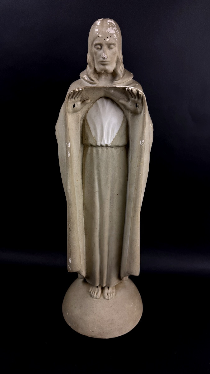 Enest Gabard, Christ en plâtre, sculpture religieuse Art Déco