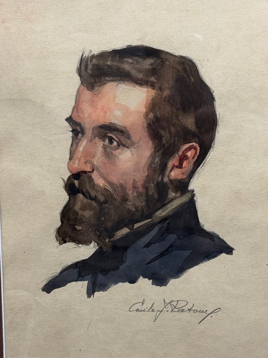 Emile Joseph Patoux, Watercolor Portrait Of A Man-photo-2