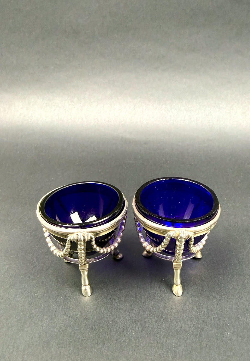 Suite Of 2 Pairs Of Solid Silver Salerons, 1 Pair Fermiers Généraux, 1 Pair Minerve-photo-3