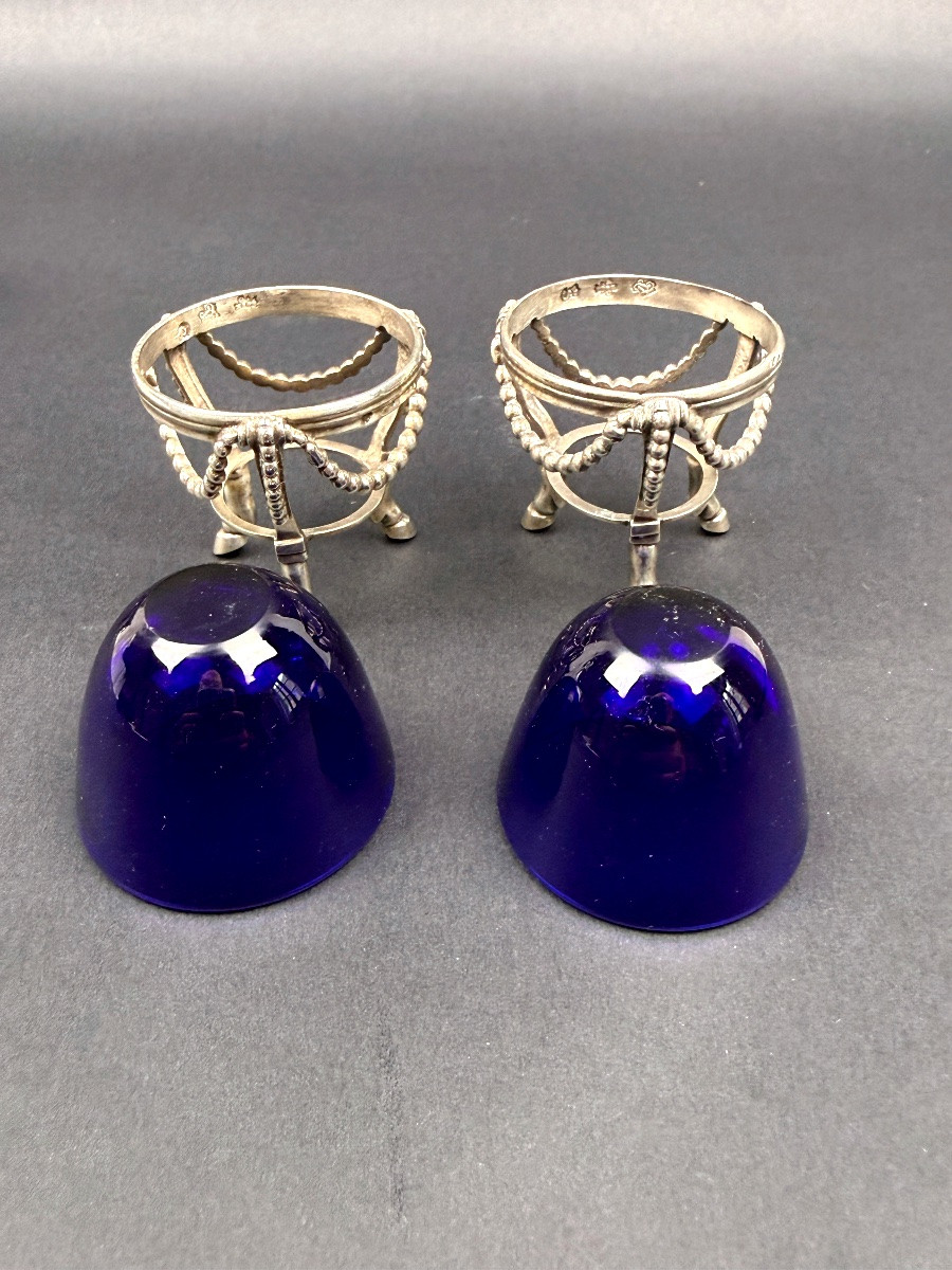 Suite Of 2 Pairs Of Solid Silver Salerons, 1 Pair Fermiers Généraux, 1 Pair Minerve-photo-6