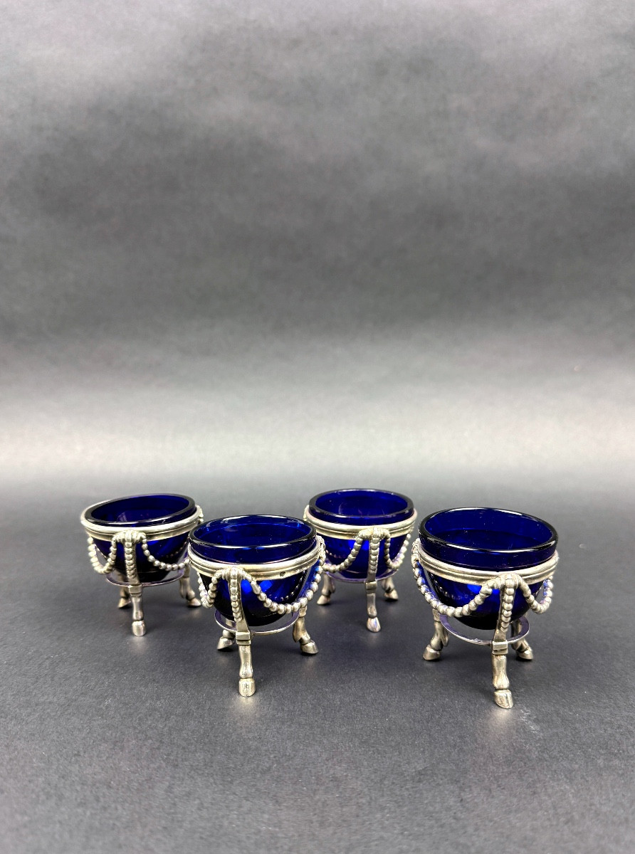 Suite Of 2 Pairs Of Solid Silver Salerons, 1 Pair Fermiers Généraux, 1 Pair Minerve