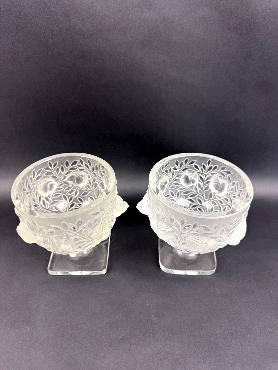 Lalique, paire de vases en cristal satiné modèle Elisabeth-photo-2