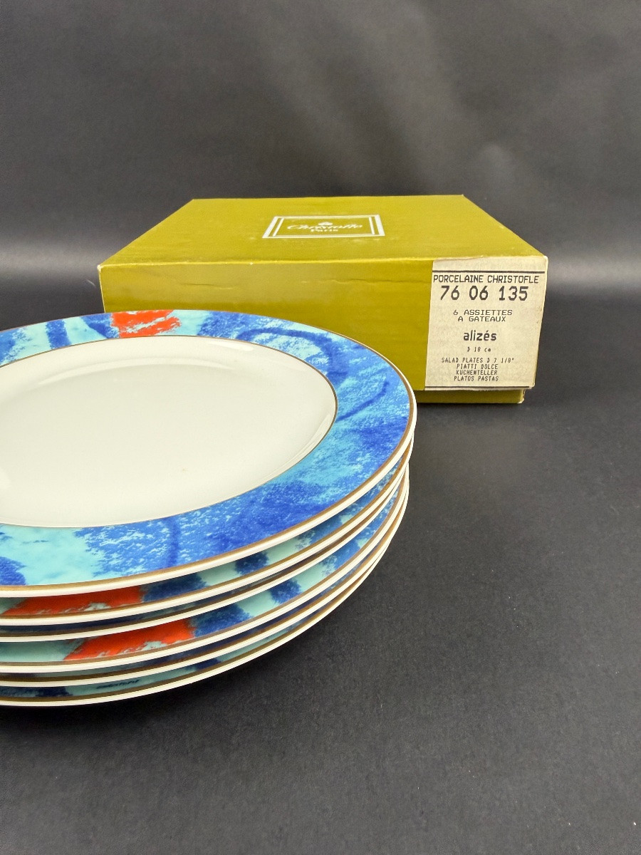Suite Of 6 Dessert And Salad Plates, Christofle Alizés Model-photo-2