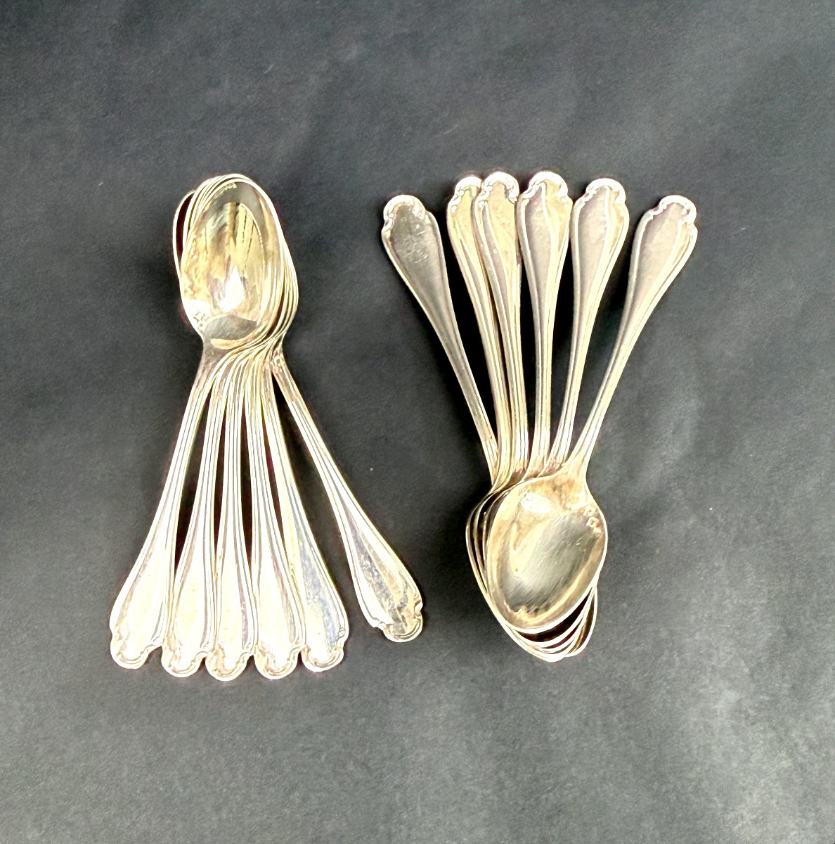 Christofle, Suite Of 12 Pompadour Mocha Spoons