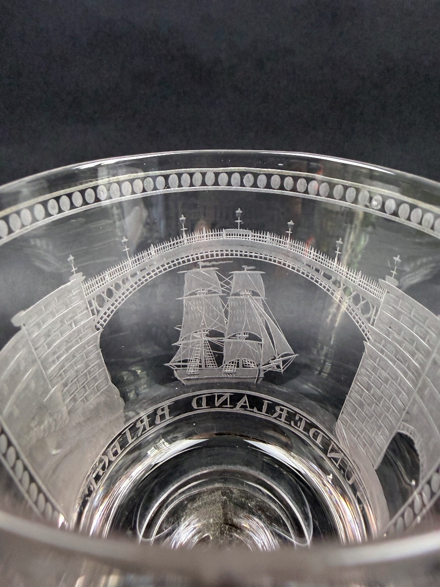  Engraved 19th Century Crystal Glass, Sunderland Bridge-photo-3