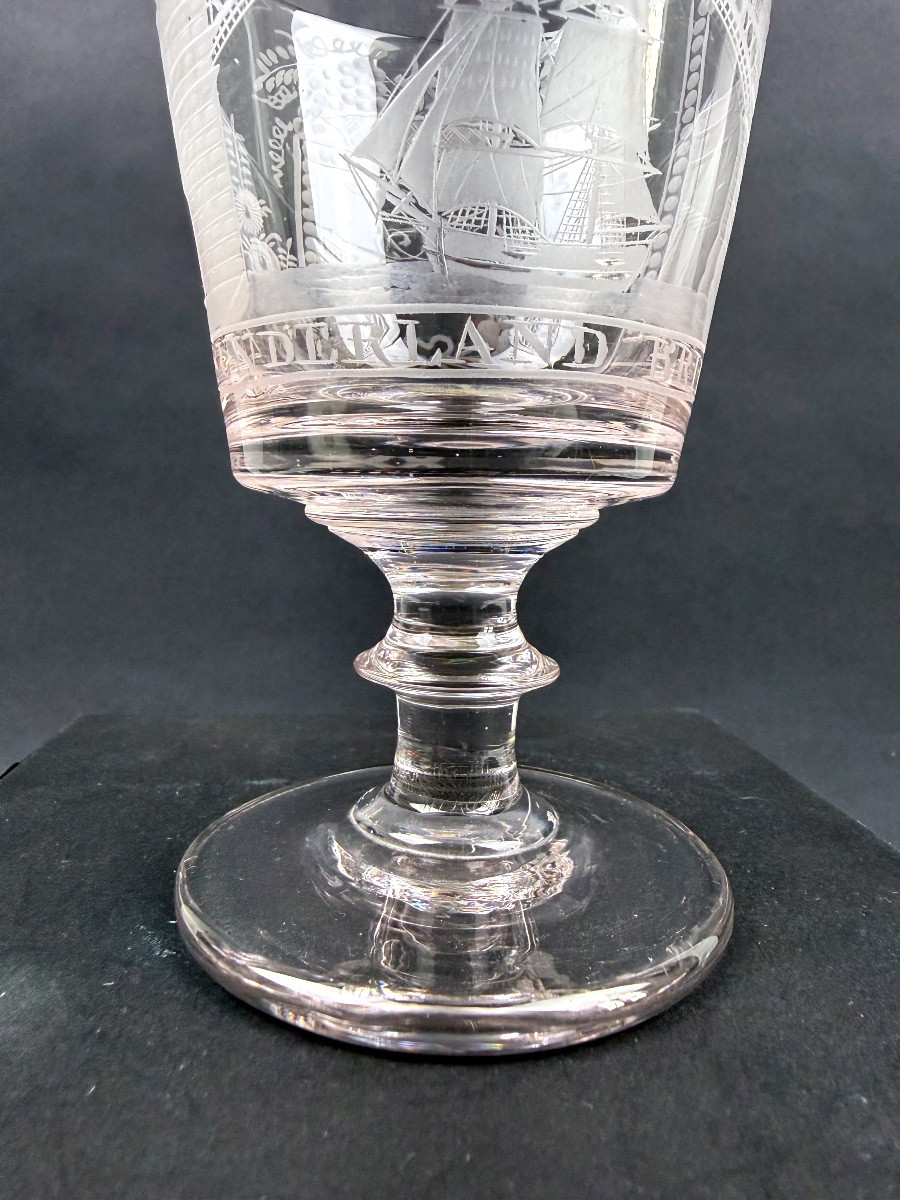  Engraved 19th Century Crystal Glass, Sunderland Bridge-photo-1