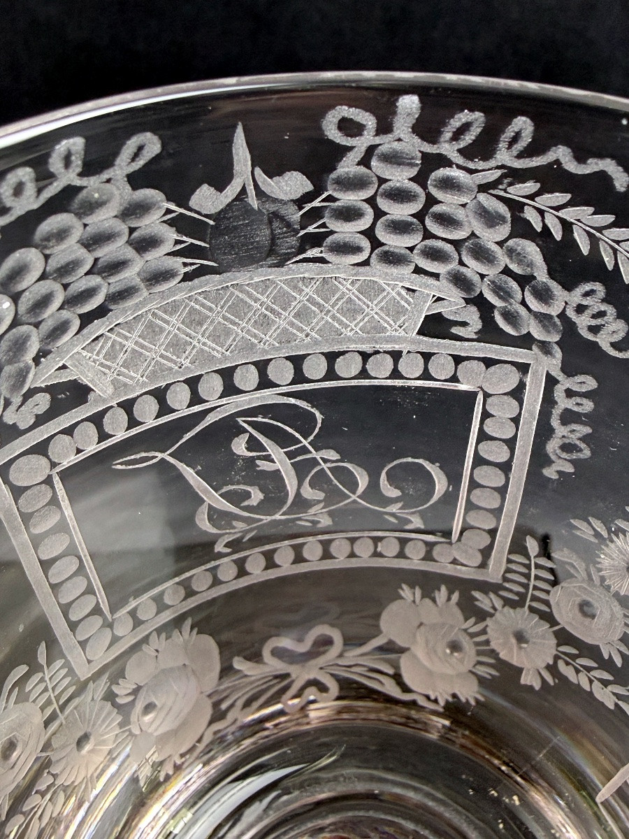  Engraved 19th Century Crystal Glass, Sunderland Bridge-photo-3
