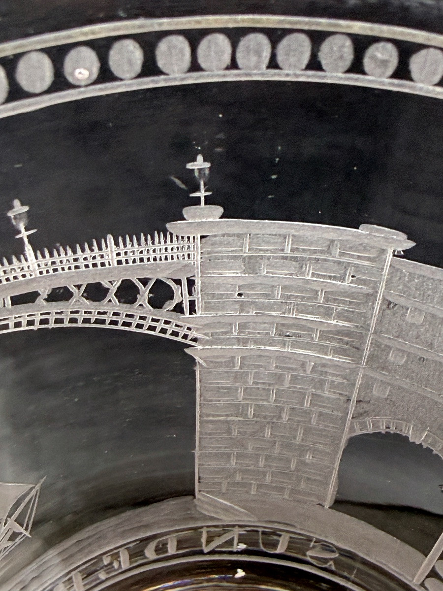  Engraved 19th Century Crystal Glass, Sunderland Bridge-photo-6