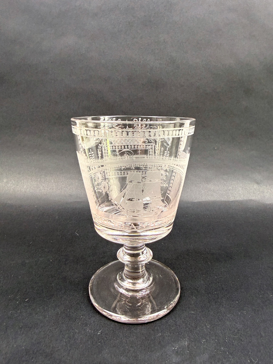  Engraved 19th Century Crystal Glass, Sunderland Bridge