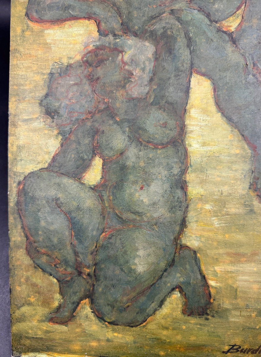 Burdick, Huile sur carton, nus féminin-photo-3