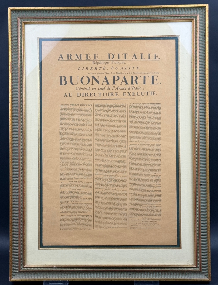 Buonaparte Général en chef de l'Armée d'Italie au Directoire exécutif