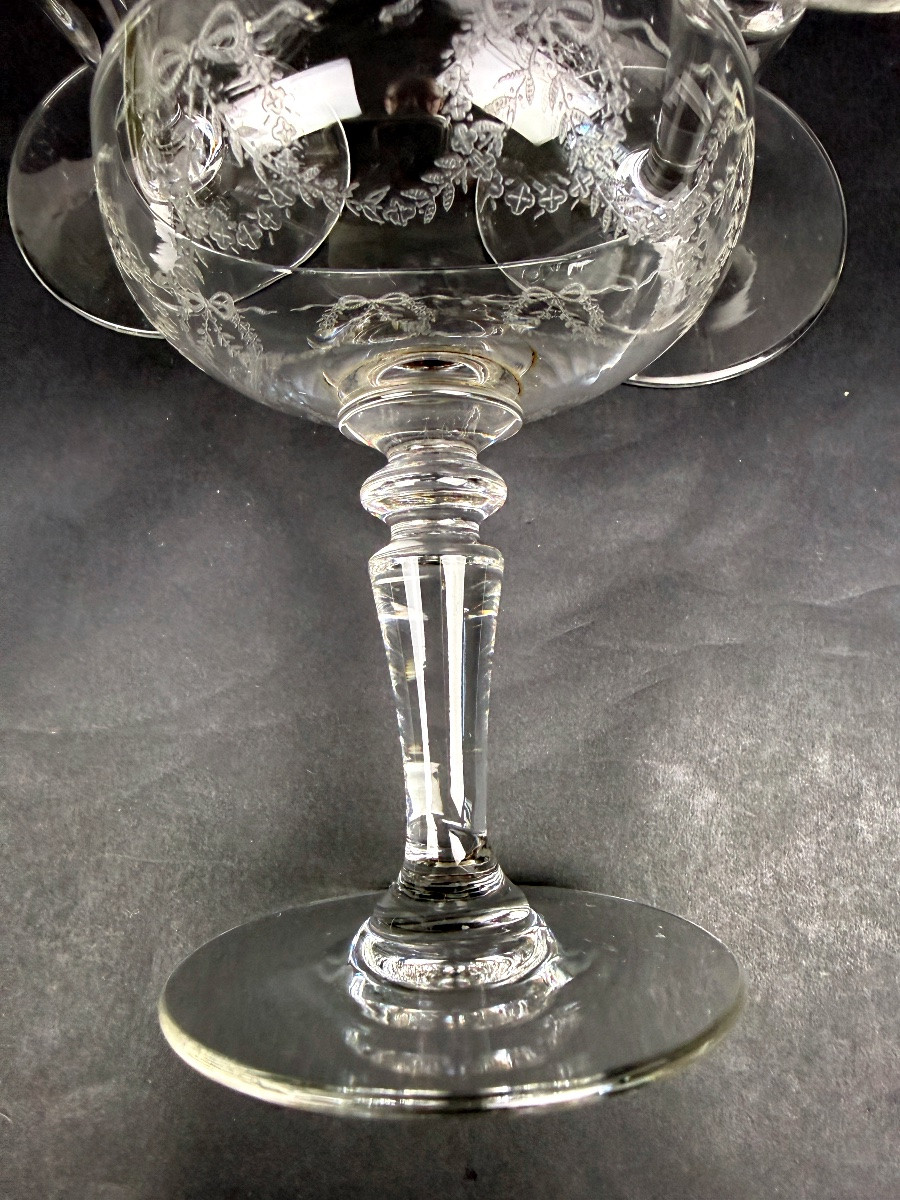 Suite Of 6 Engraved Crystal Champagne Glasses Lot N°2-photo-4