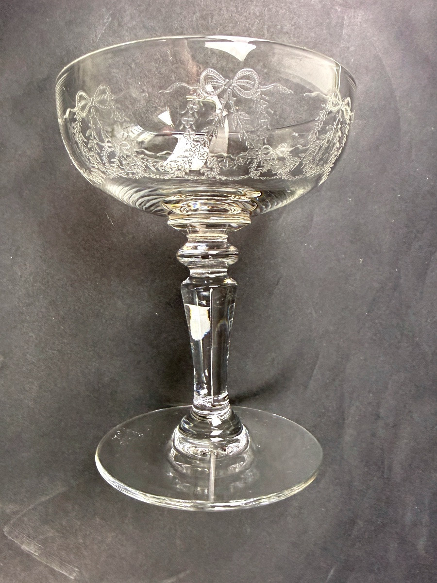 Suite Of 6 Engraved Crystal Champagne Glasses Lot N°2-photo-2