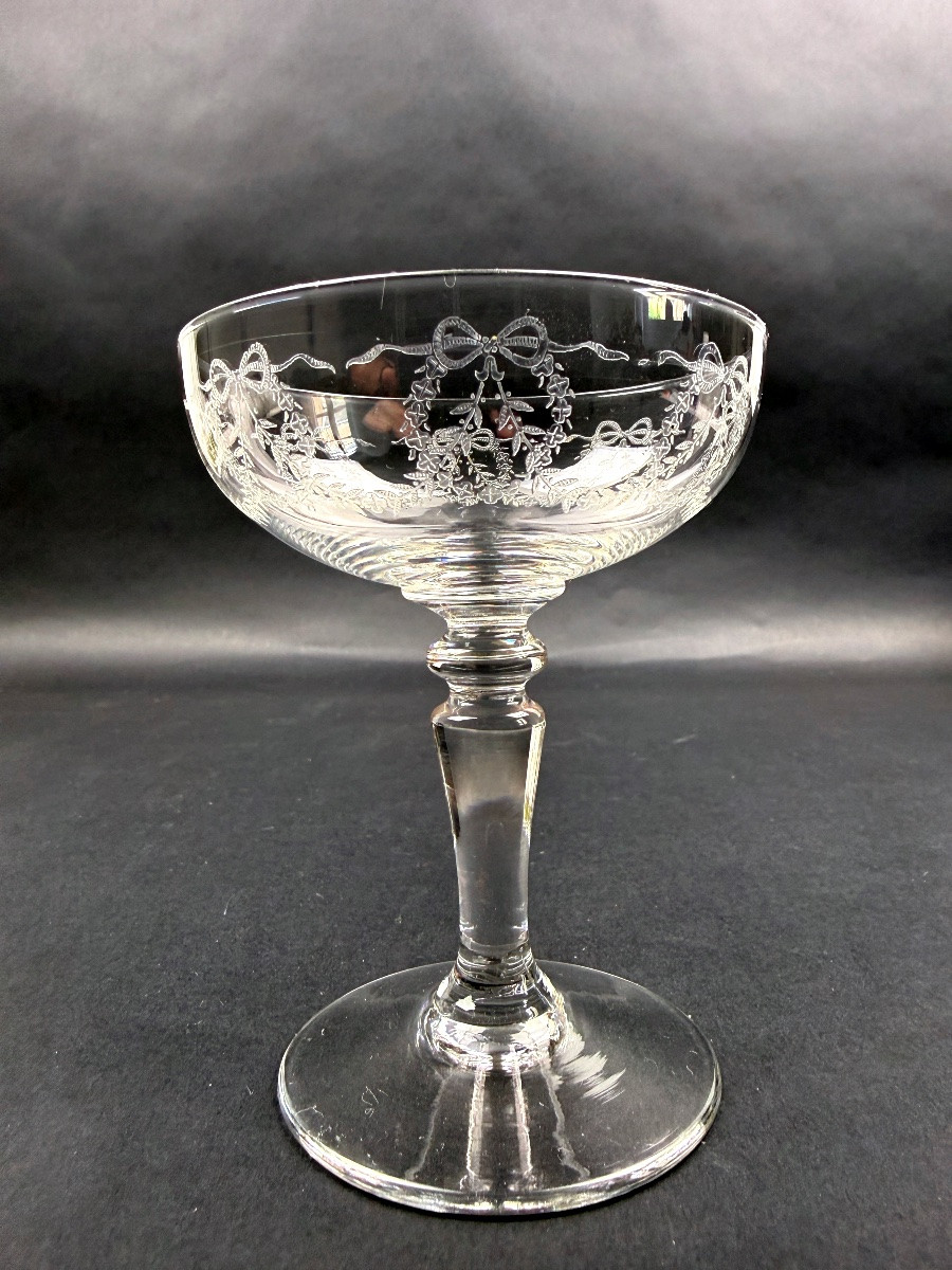 Suite Of 6 Engraved Crystal Champagne Glasses Lot N°2-photo-4