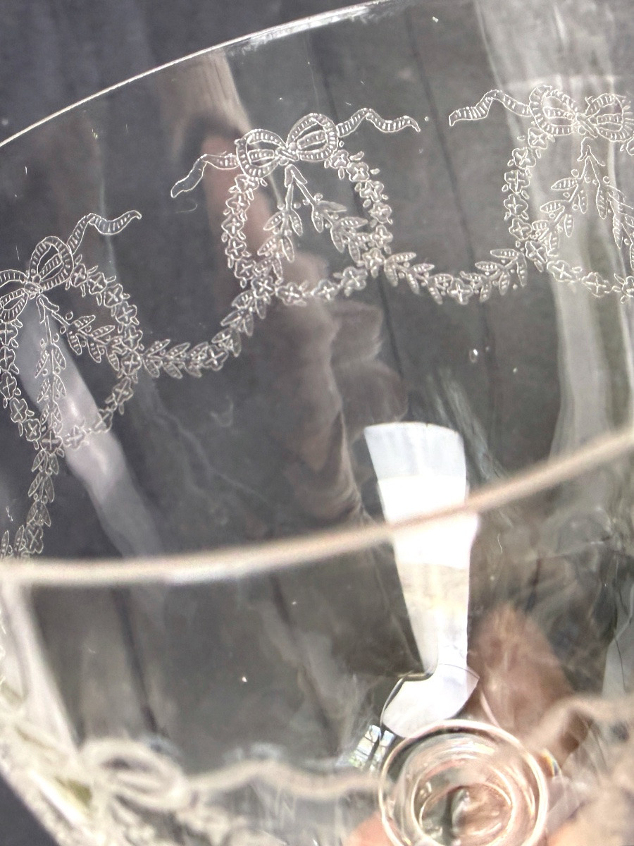 Suite de 6 verres à eau en cristal gravé-photo-1
