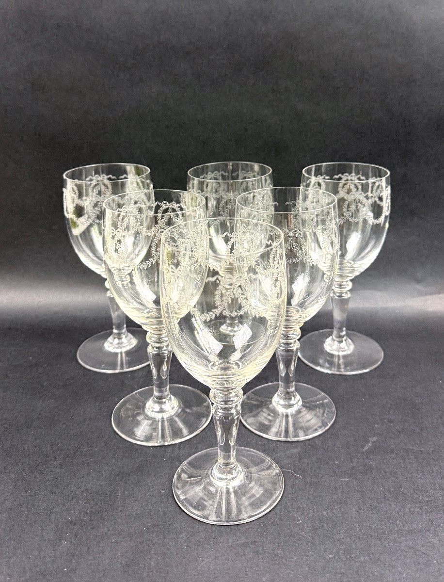 Suite de 6 verres à eau en cristal gravé