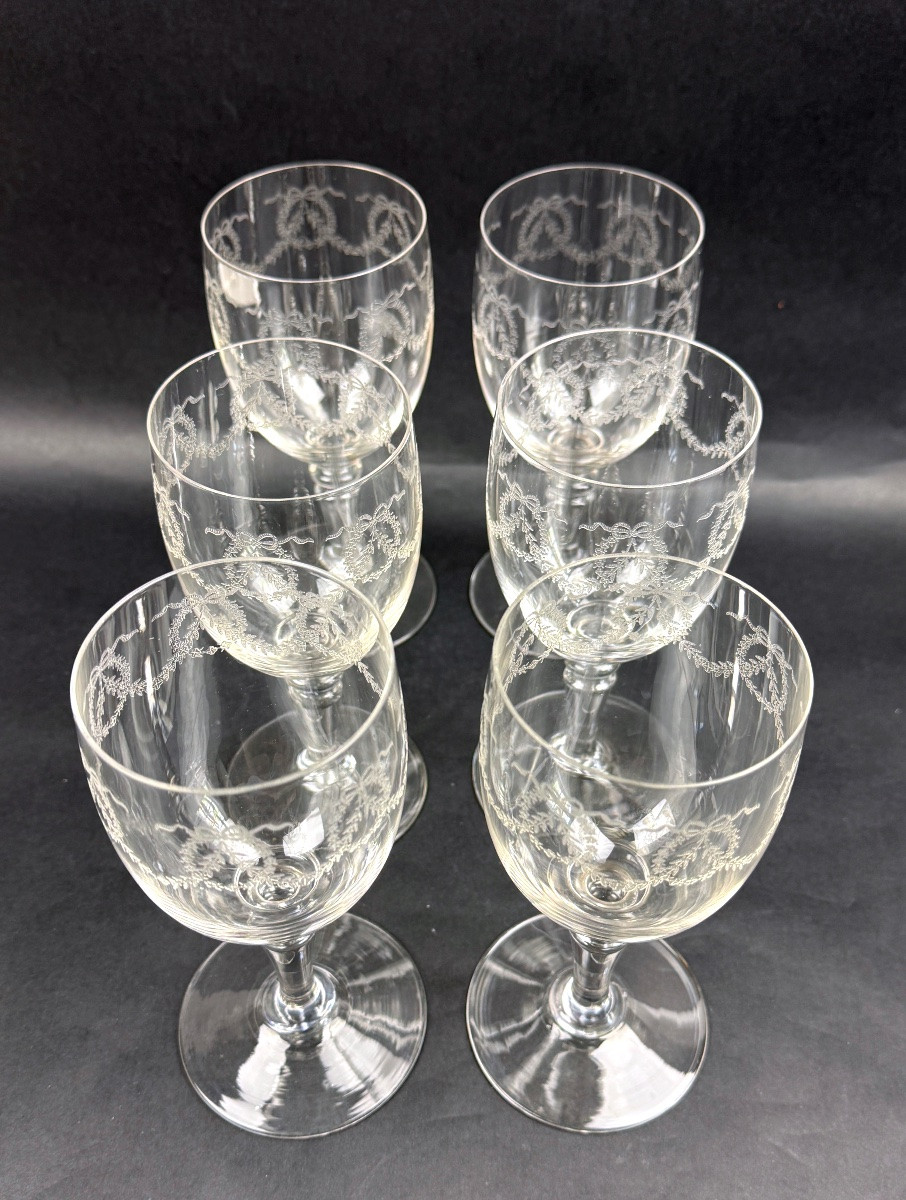 Suite Of 6 Engraved Crystal Water Glasses Lot N°2-photo-2