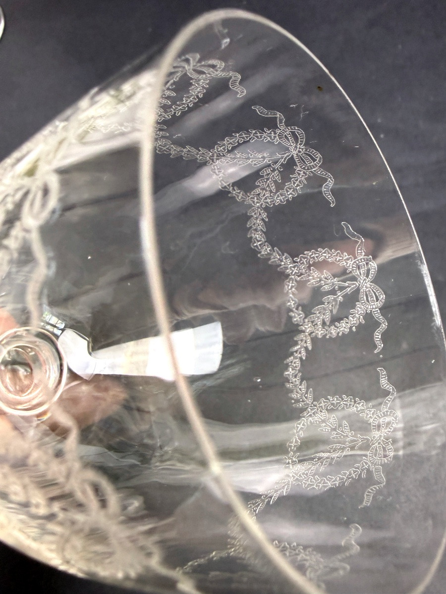 Suite Of 6 Engraved Crystal Water Glasses Lot N°2-photo-4