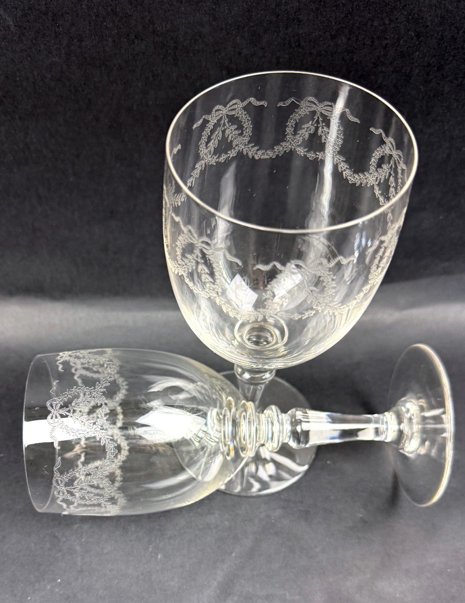 Suite Of 6 Engraved Crystal Water Glasses Lot N°2-photo-1