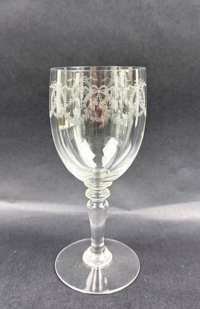 Suite Of 6 Engraved Crystal Water Glasses Lot N°2-photo-2