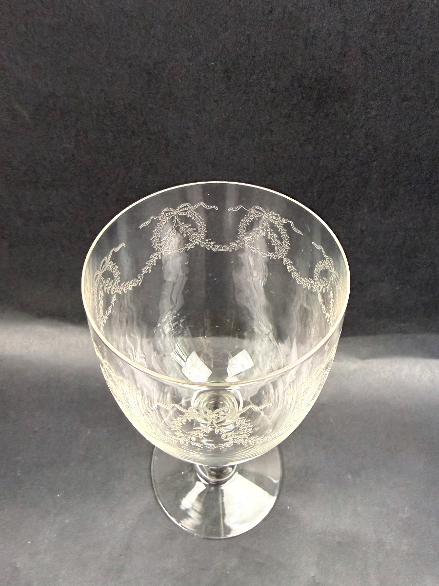 Suite Of 6 Engraved Crystal Water Glasses Lot N°2-photo-3