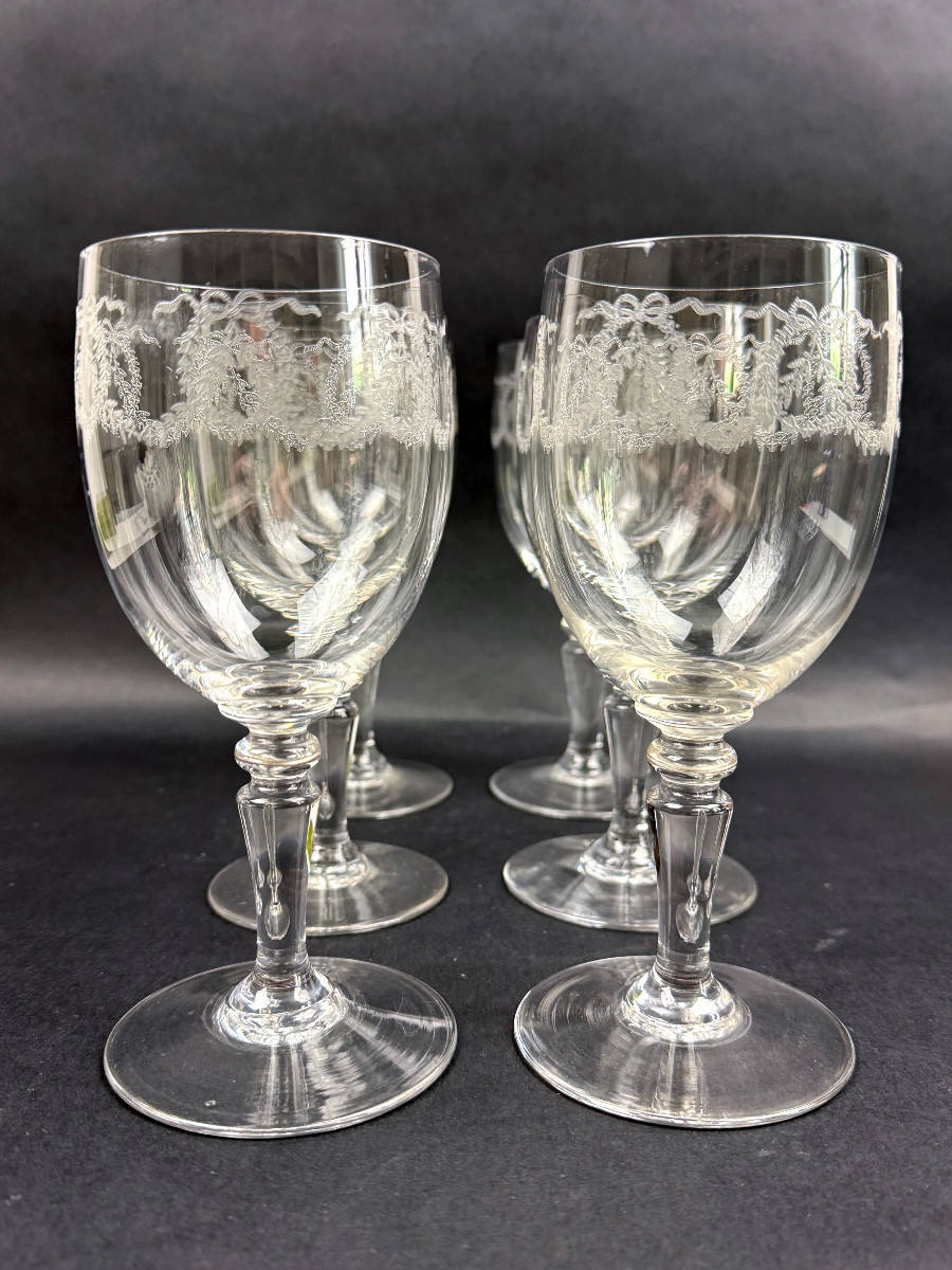 Suite Of 6 Engraved Crystal Water Glasses Lot N°2