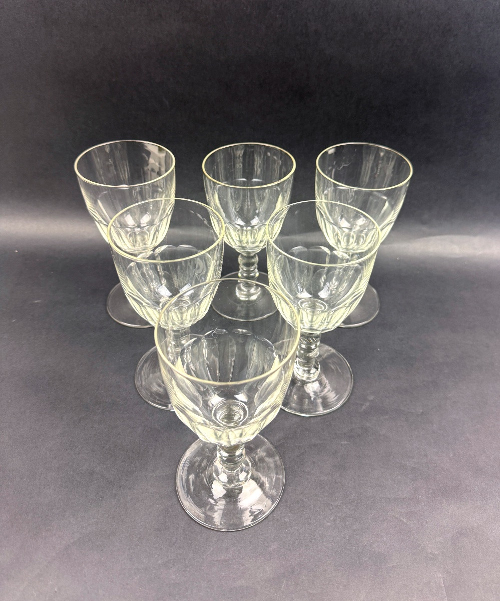 Suites Of 6 Flat Ribbed Water Glasses 19th Century-photo-2