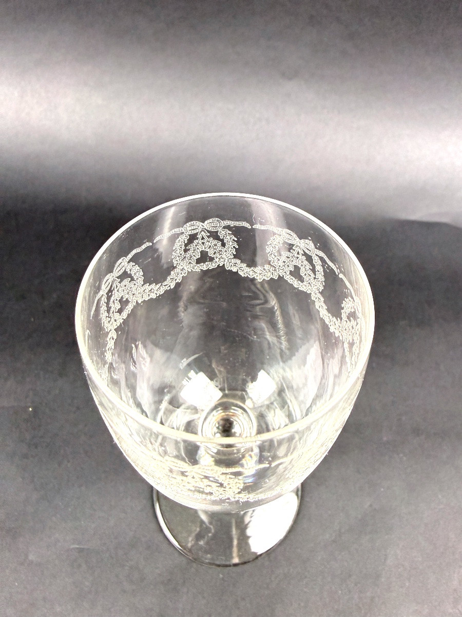 Suite Of 6 Engraved Crystal Port/white Wine Glasses-photo-3