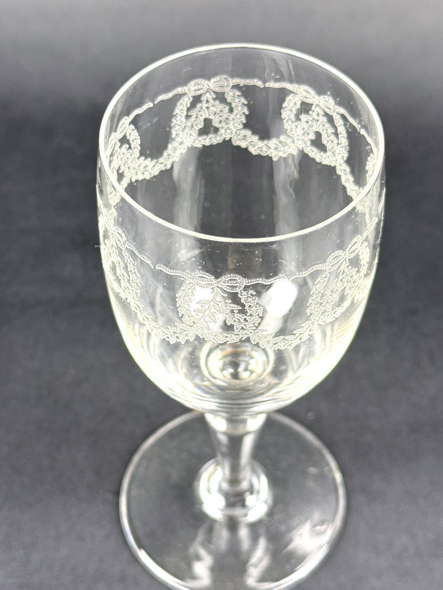 Suite Of 6 Engraved Crystal Port/white Wine Glasses-photo-4