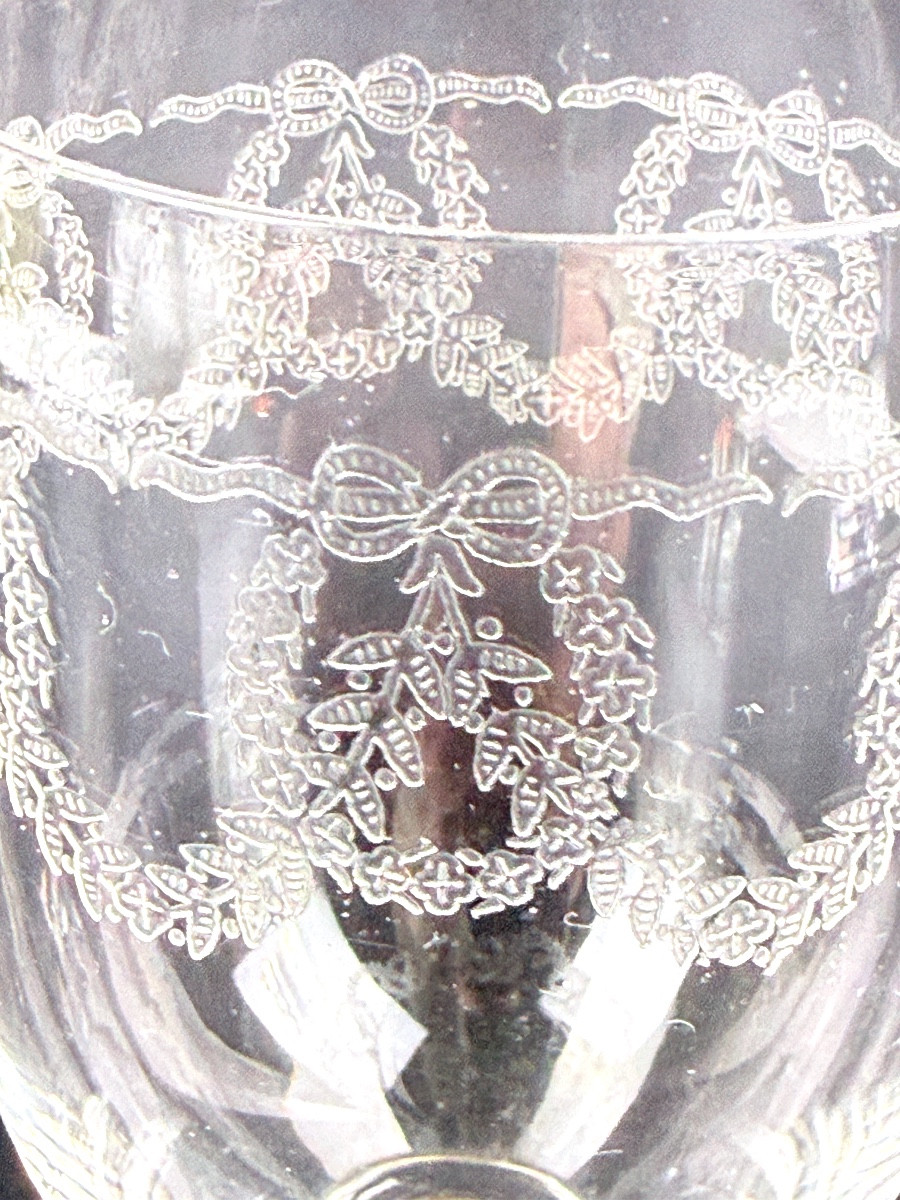 Suite Of 6 Engraved Crystal Port/white Wine Glasses-photo-1