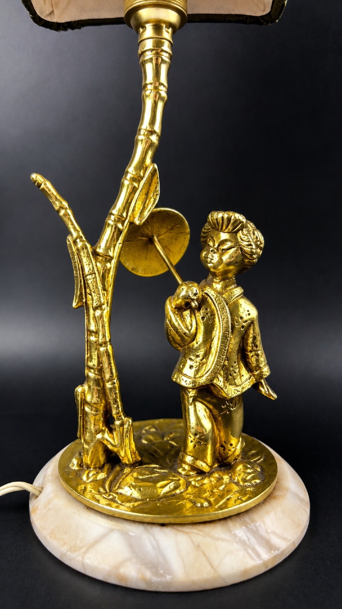 Paire de lampes de chevet, Madame, Monsieur, personnages asiatiques en bronze-photo-3