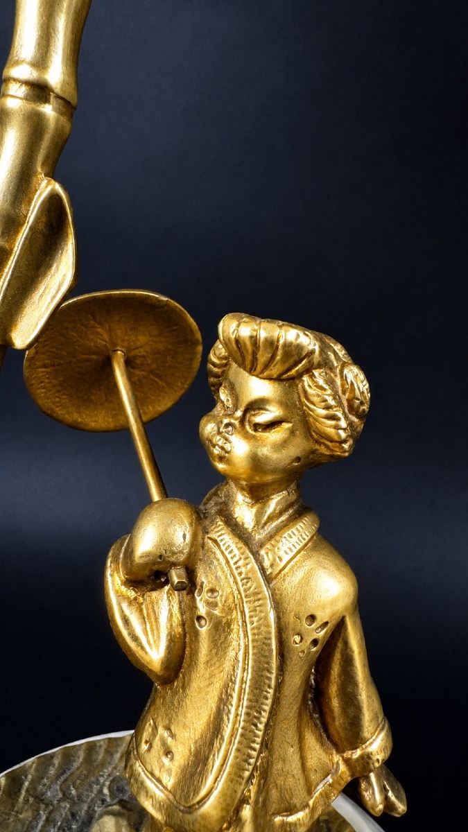 Paire de lampes de chevet, Madame, Monsieur, personnages asiatiques en bronze-photo-4