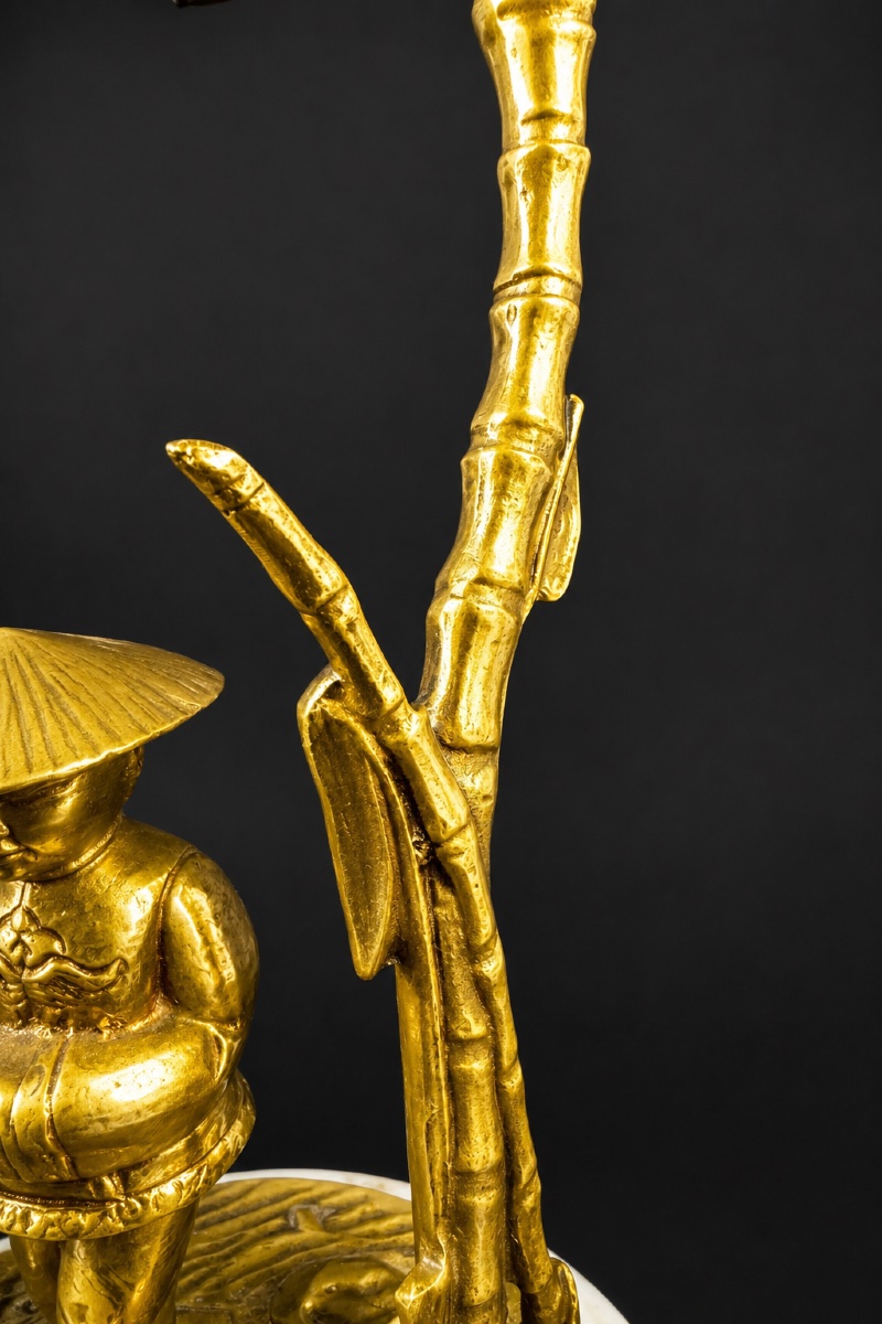 Paire de lampes de chevet, Madame, Monsieur, personnages asiatiques en bronze-photo-1