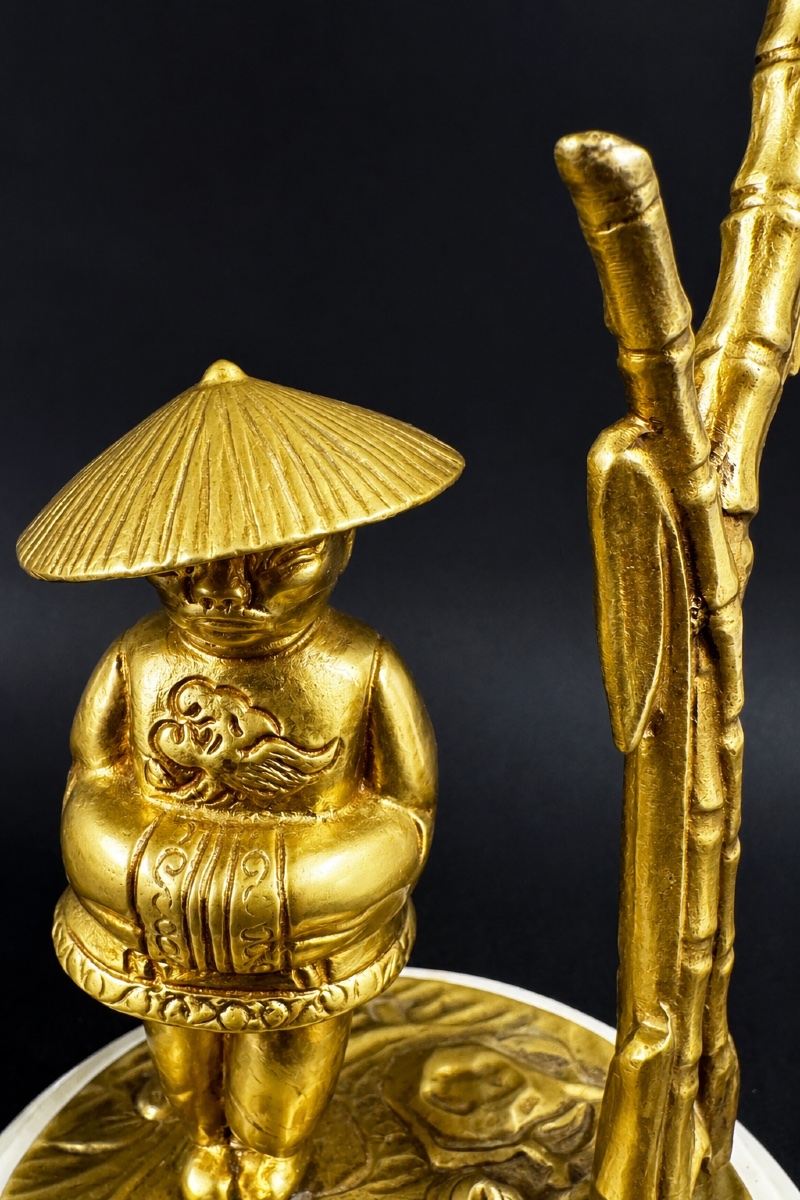 Paire de lampes de chevet, Madame, Monsieur, personnages asiatiques en bronze-photo-2