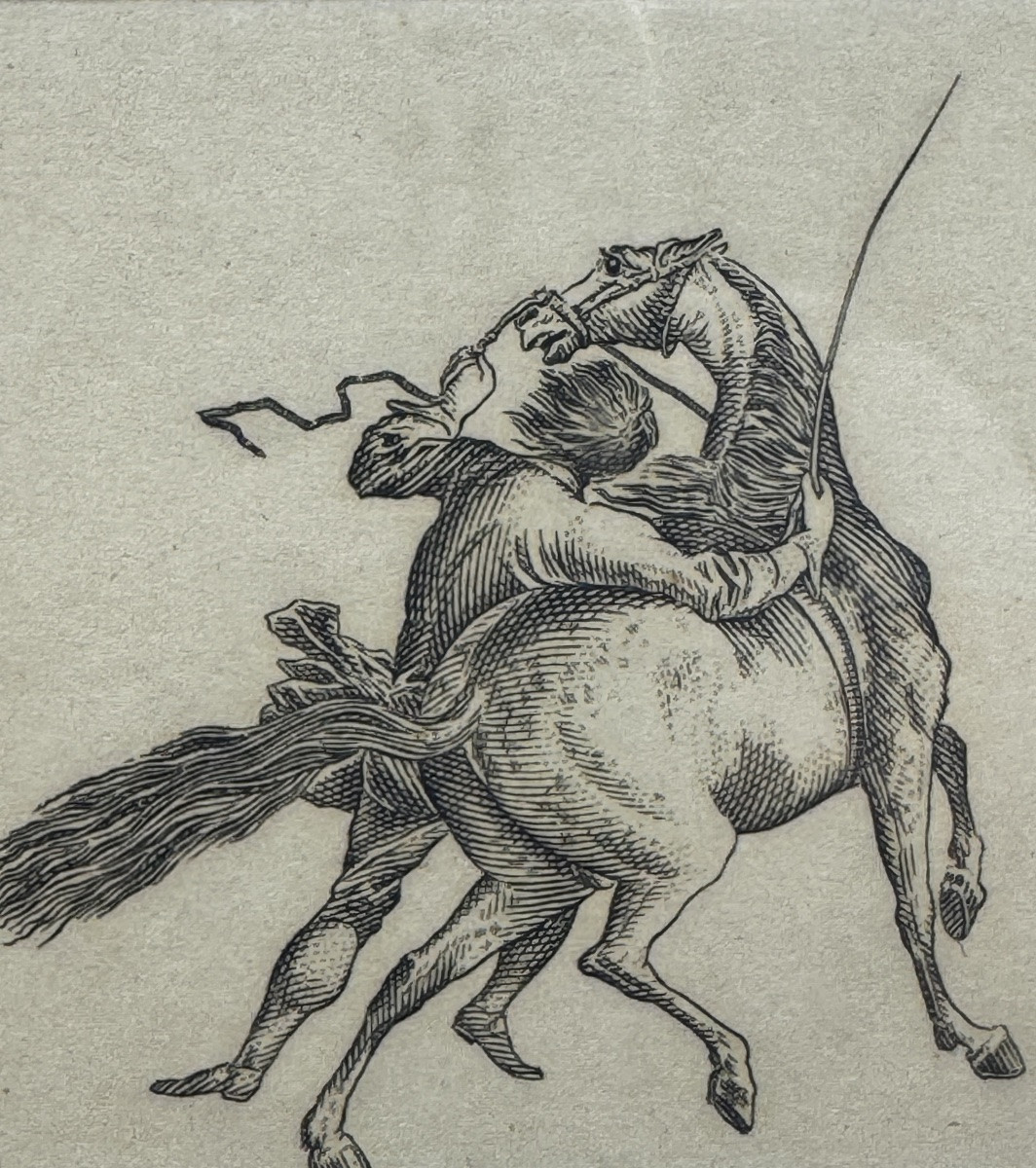 Small Engraving, Dressage Scene-photo-3