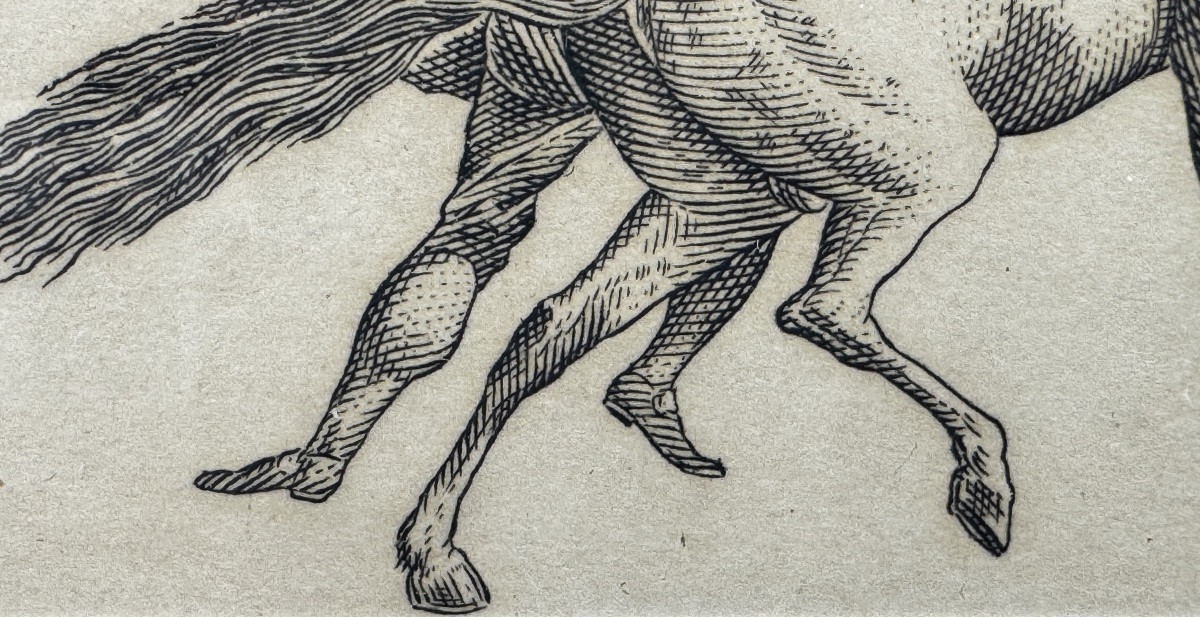 Small Engraving, Dressage Scene-photo-1