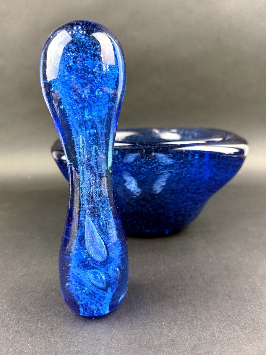 Large Mortar And Pestle In Bubble Glass, Biot-photo-4