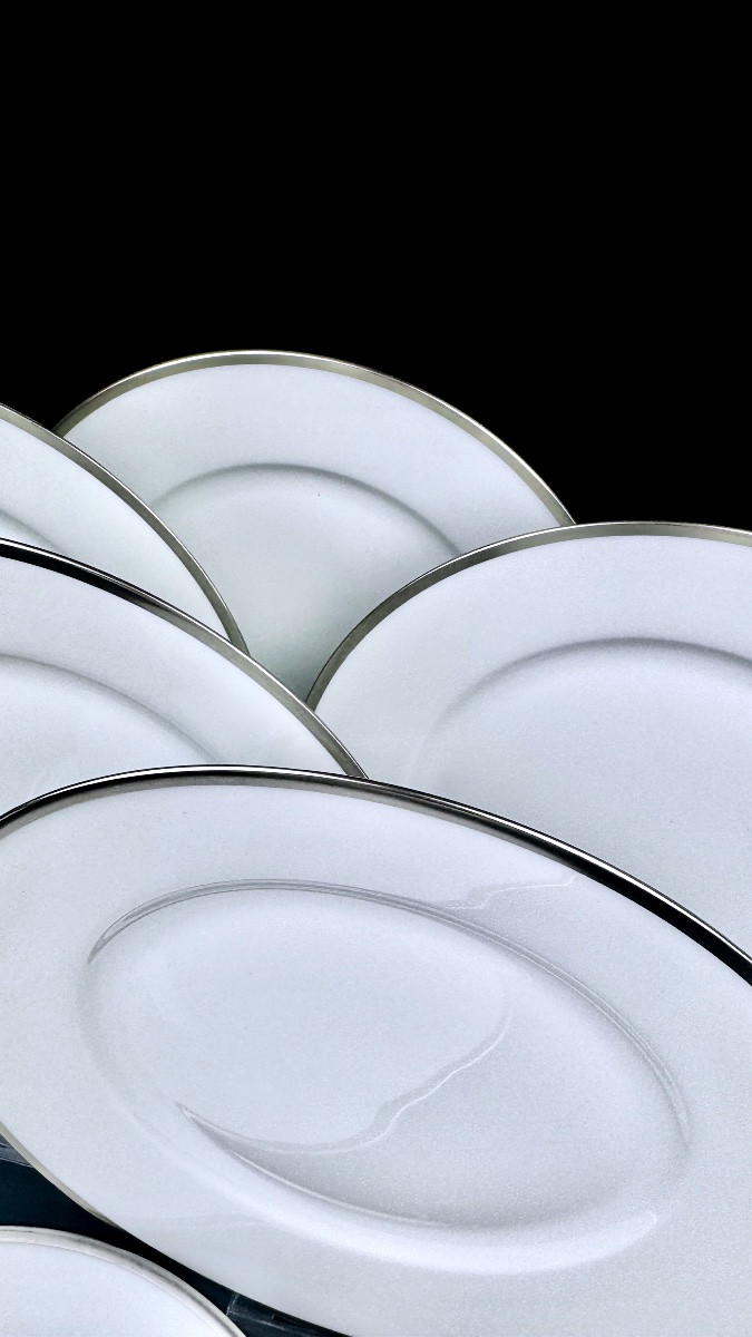 Raynaud, Fontainebleau Platine, Suite Of 6 Wing Plates 22 Cm-photo-1