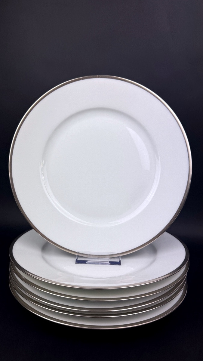 Raynaud, Fontainebleau Platine, Suite Of 6 Wing Plates 22 Cm
