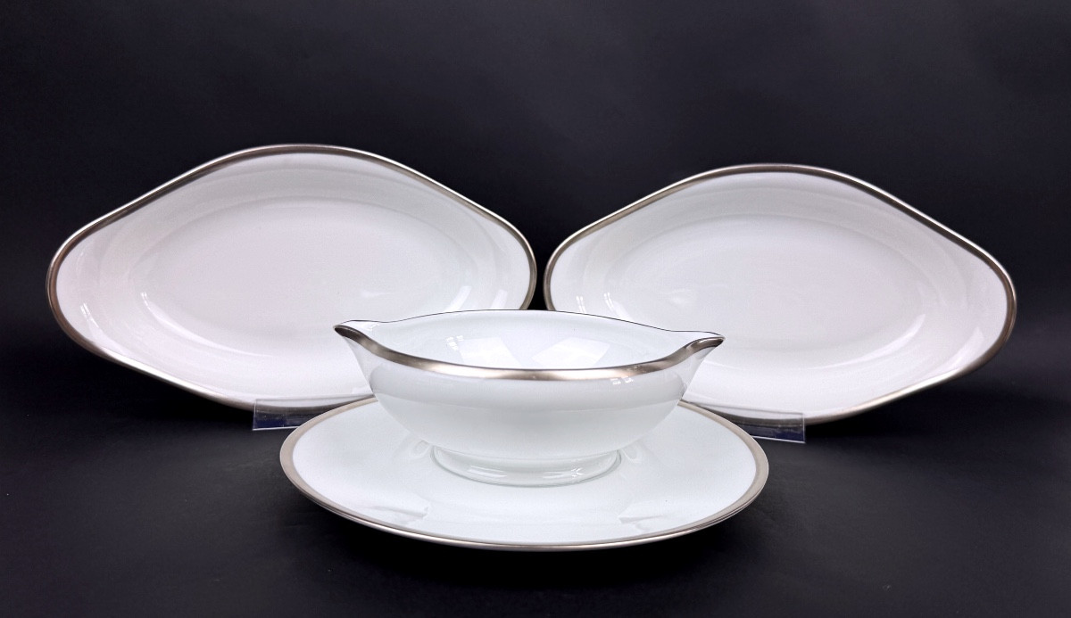 Raynaud, Fontainebleau Platine, une saucière et deux raviers