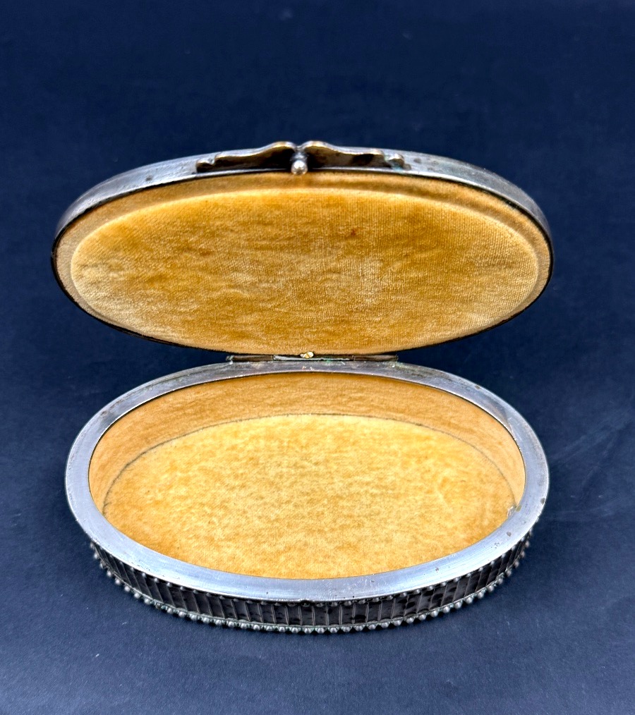 Boîte, coffret à bijoux en cuivre argenté, scène champêtre -photo-4