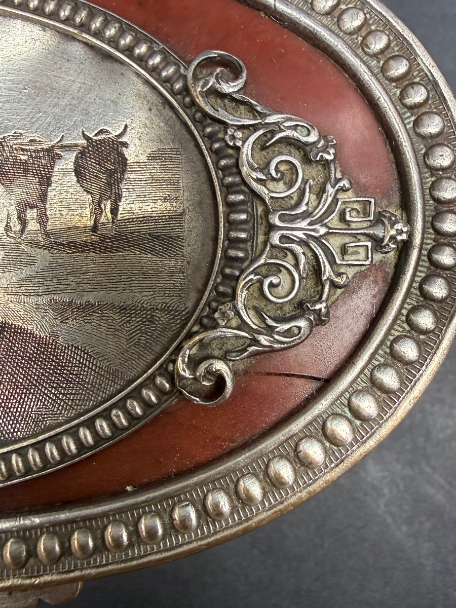 Boîte, coffret à bijoux en cuivre argenté, scène champêtre -photo-2